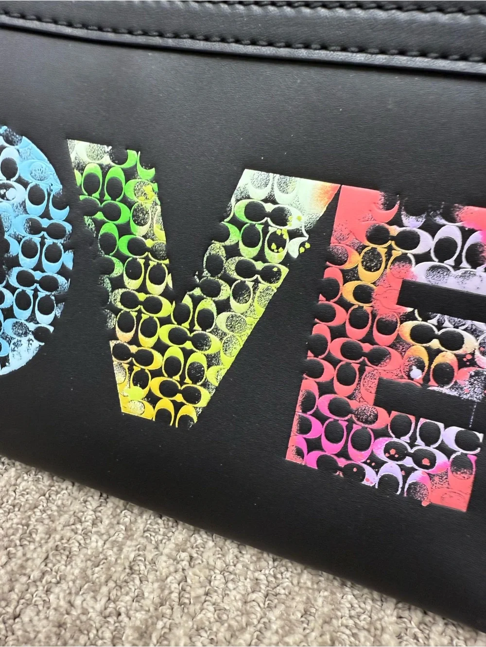 Coach Black Wristlet Pouch with Multicolor LOVE Print